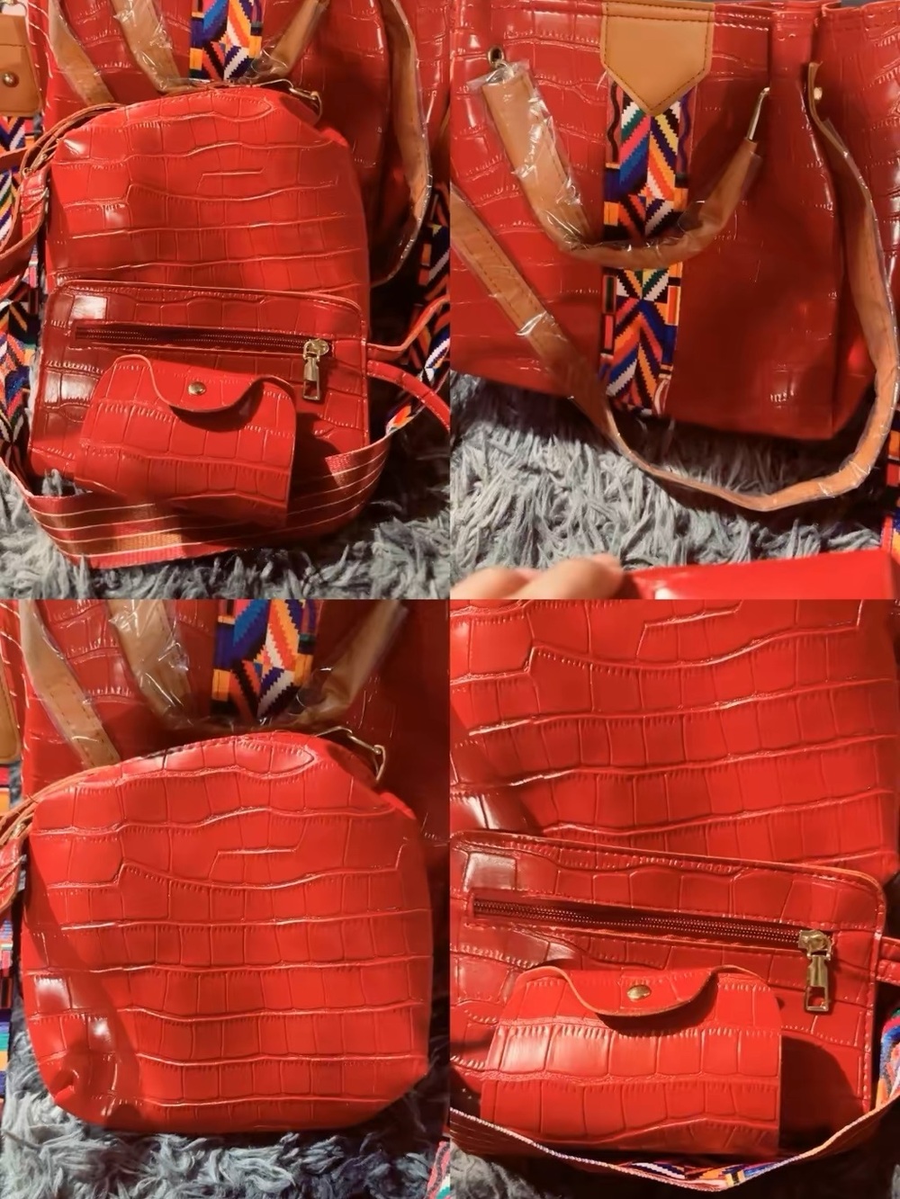 Red Croc-Embossed Women’s Tote and Crossbody Set